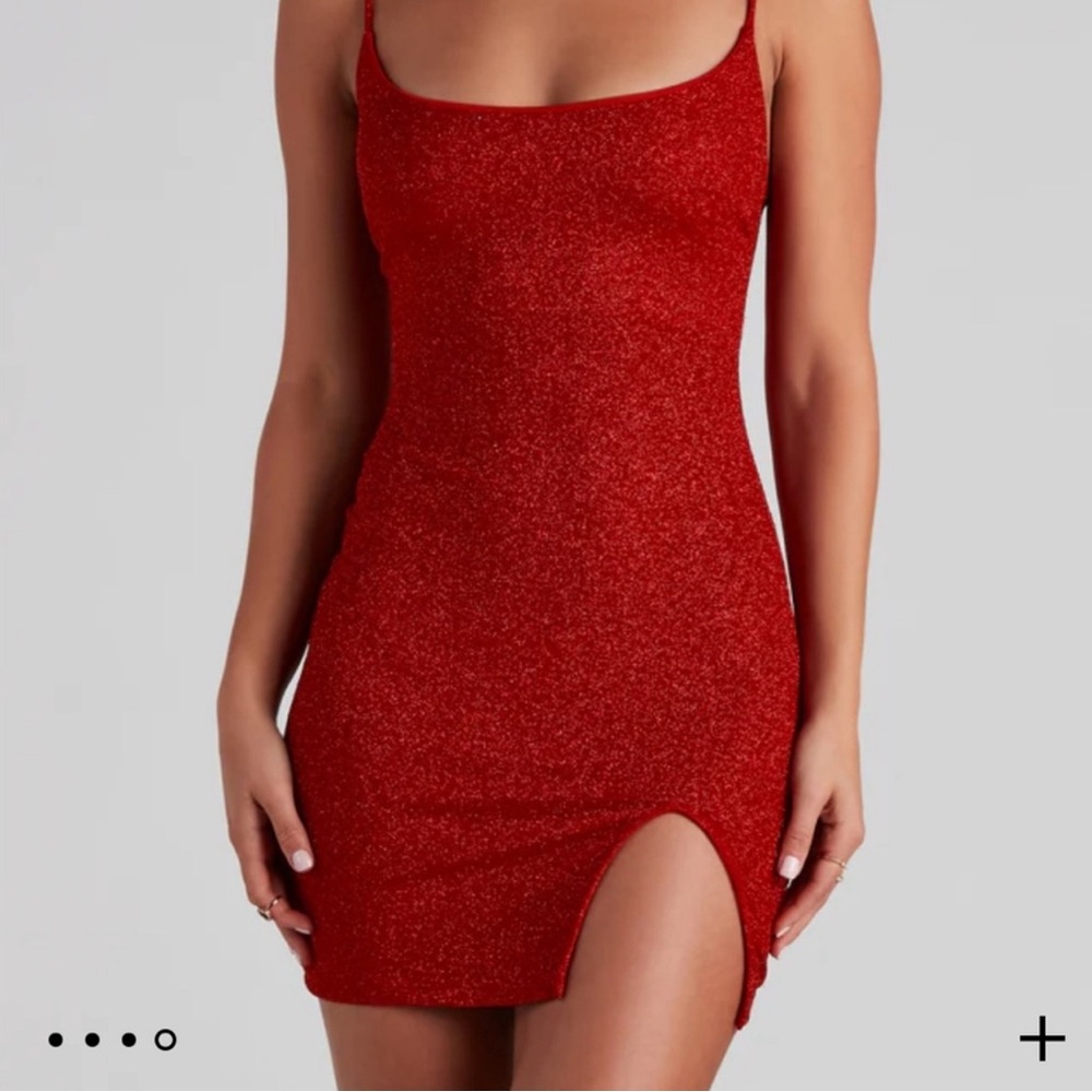 Windsor Shine Through Red Glitter Mini Dress Size Large Sparkly Short Dress L - Picture 2 of 9